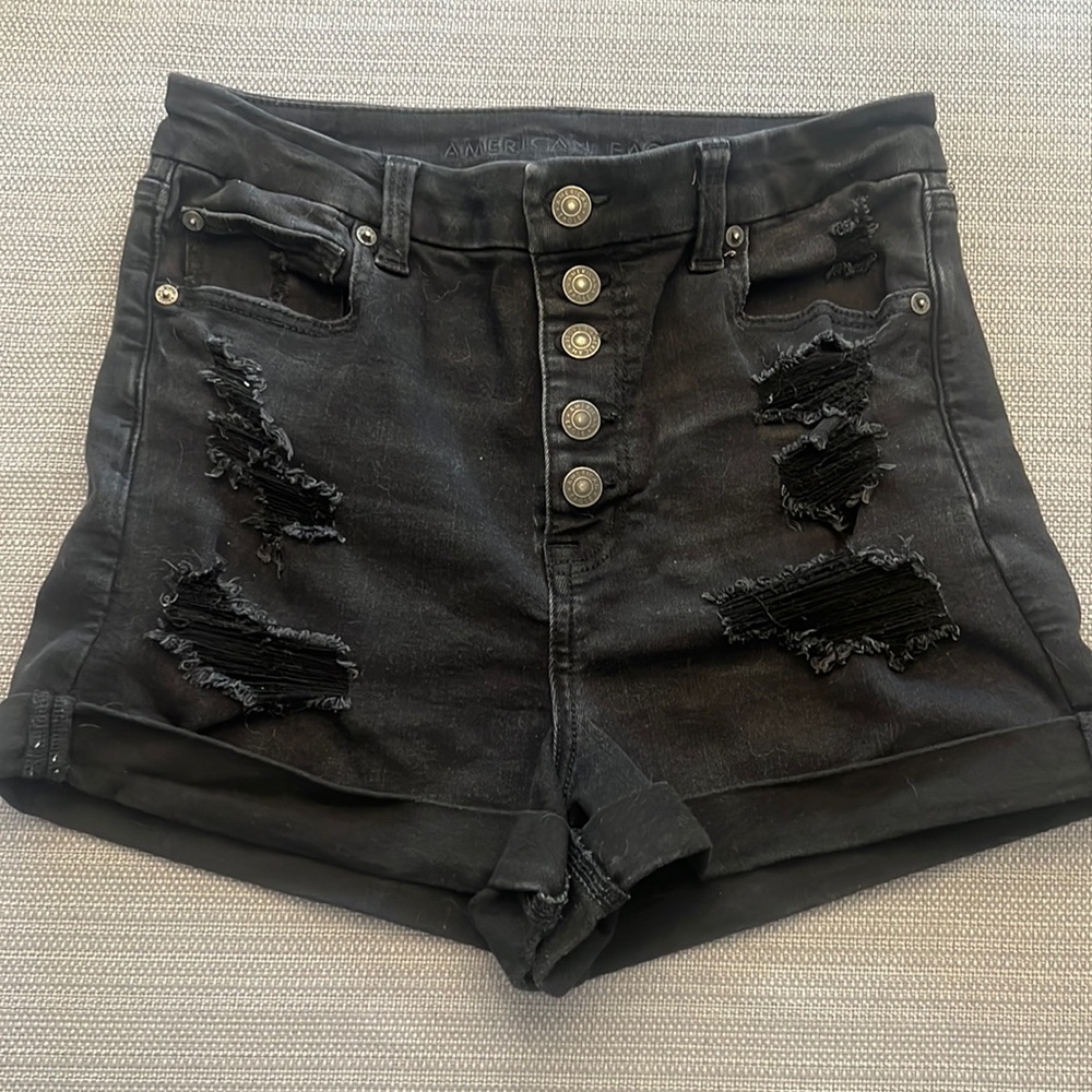 American Eagle black ripped jean shorts